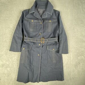 VINTAGE Pier 4 Pea Coat Womens XL Water Repellent Denim Double Breast Trench 70s